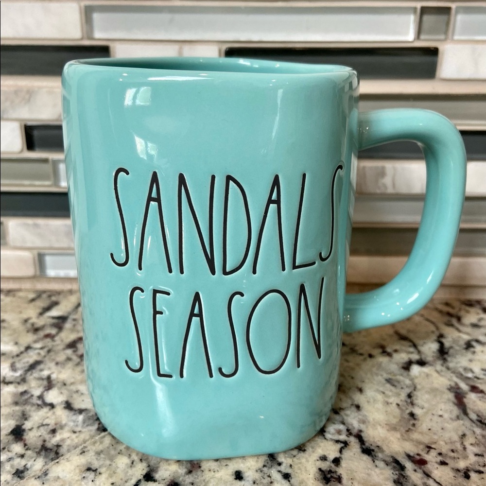 Rae Dunn SANDALS SEASON blue coffee mug